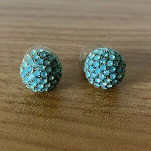 Teal/Turquoise and Gold Dome/Round Earrings
